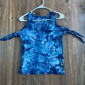 Blue tie dye off the shoulder tank top